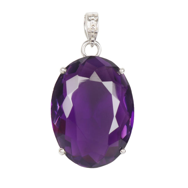GEMHUB Violet Amethyst Oval 58.5 Ct natural gemstone pendant in 925 sterling silver