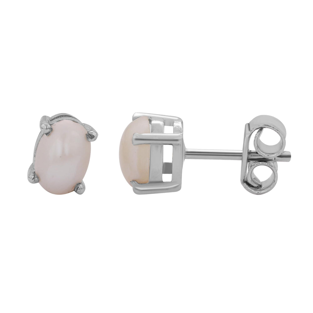 GEMHUB 925 Sterling Silver Gemstone Stud Earrings - White Pearl 2.65 Ct / White Pearl 3.10 Ct