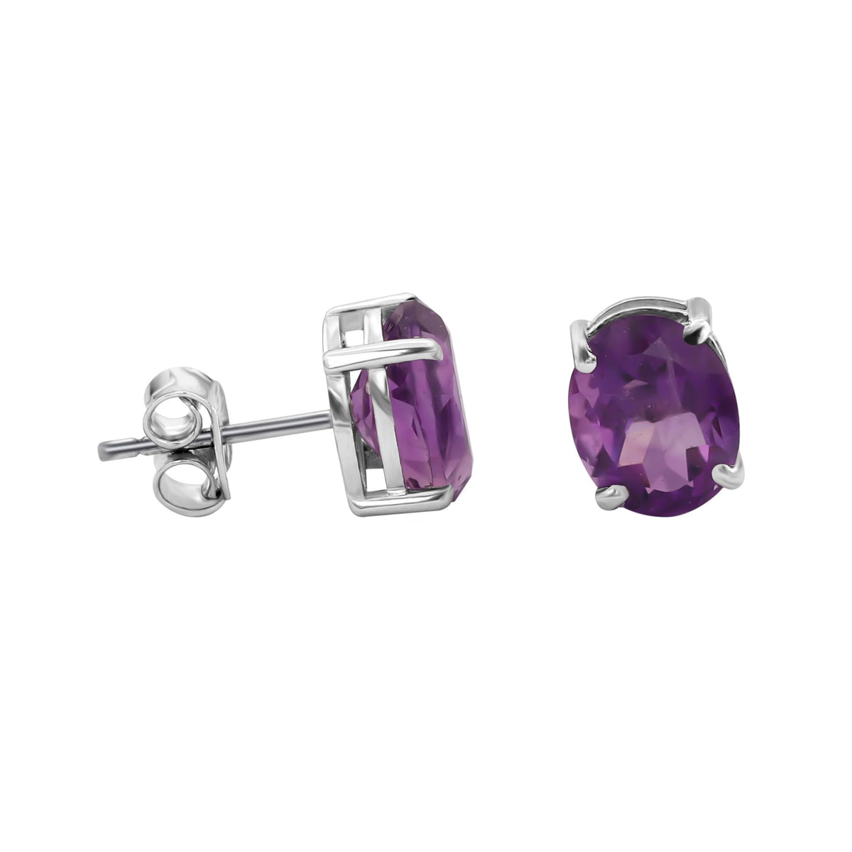 GEMHUB 925 Sterling Silver Gemstone Stud Earrings - Purple Amethyst 7.20 Ct