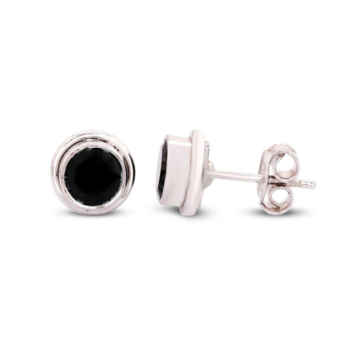 GEMHUB 925 Sterling Silver Gemstone Stud Earrings - Black Agate 6.10 Ct