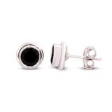 GEMHUB 925 Sterling Silver Gemstone Stud Earrings - Black Agate 6.10 Ct