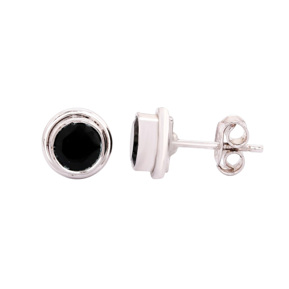 GEMHUB 925 Sterling Silver Gemstone Stud Earrings - Black Agate 6.10 Ct