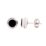 GEMHUB 925 Sterling Silver Gemstone Stud Earrings - Black Agate 6.10 Ct