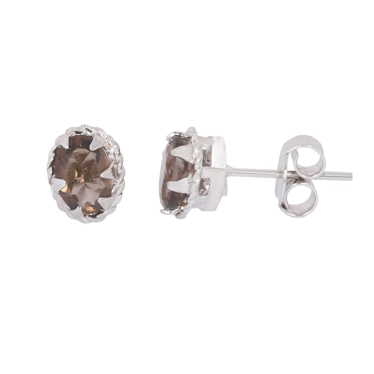 GEMHUB 925 Sterling Silver Gemstone Stud Earrings - Smoky Topaz 3.65 Ct