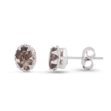 GEMHUB 925 Sterling Silver Gemstone Stud Earrings - Smoky Topaz 3.65 Ct