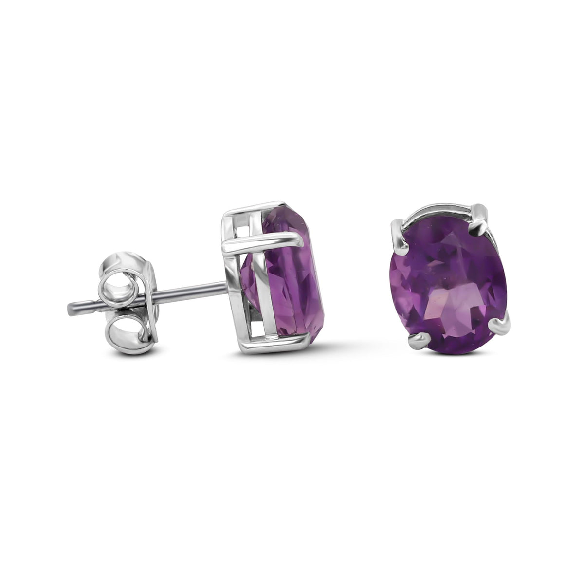 GEMHUB 925 Sterling Silver Gemstone Stud Earrings - Purple Amethyst 7.20 Ct