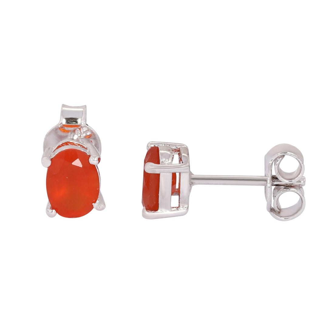 GEMHUB 925 Sterling Silver Gemstone Stud Earrings - Orange Carnelian 3.85 Ct