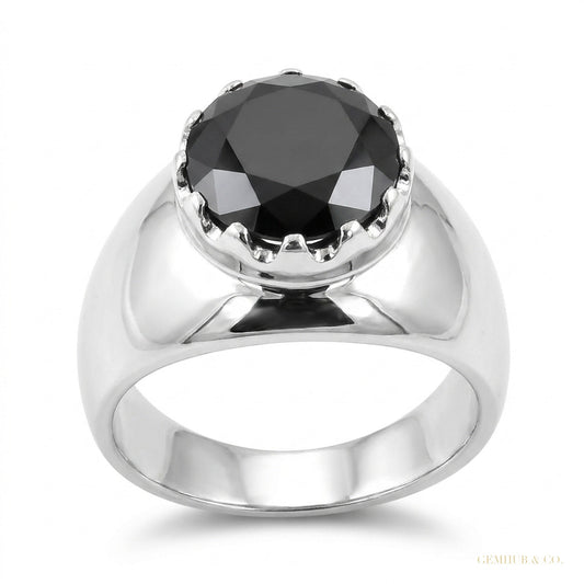 5.20 ct DEW Certified Round Cut Black Moissanite Gold Vermeil Ring For Engagement – white background main image