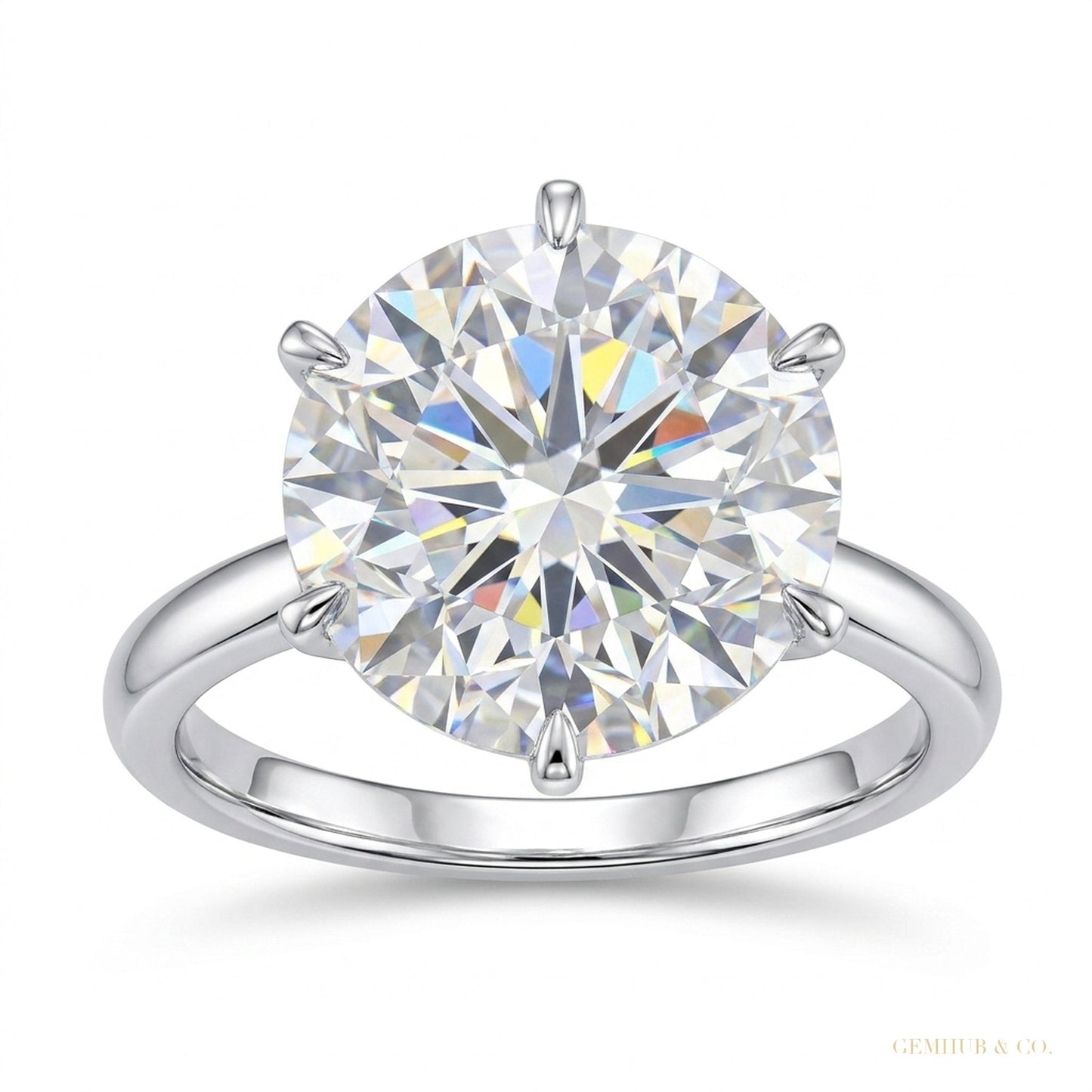 5.20 ct DEW Certified Round Cut White Moissanite Gold Vermeil Ring For Gift – white background main image