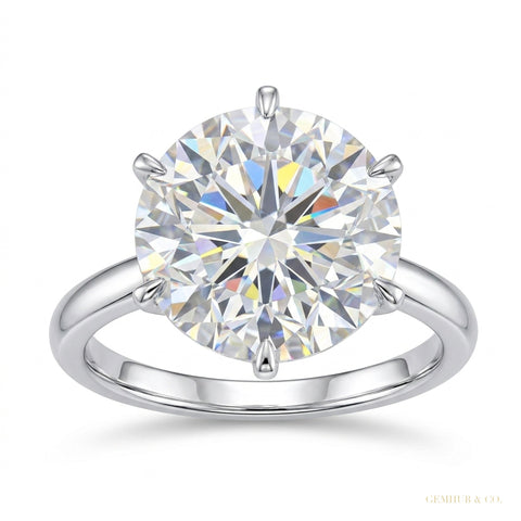 5.20 ct DEW Certified Round Cut White Moissanite Gold Vermeil Ring For Gift – white background main image