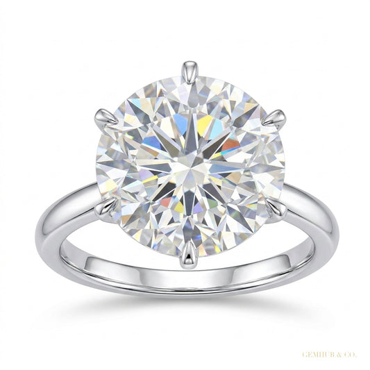5.20 ct DEW Certified Round Cut White Moissanite Gold Vermeil Ring For Gift – white background main image