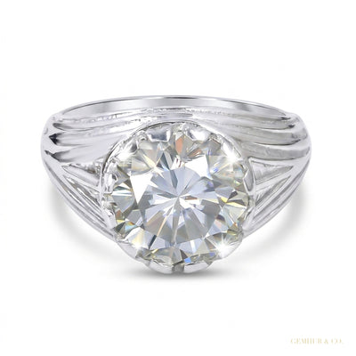 5.30ct DEW White Moissanite Round Solitaire Ring | 18K Gold Vermeil | GRA Certified