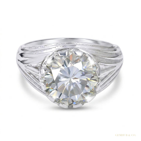5.30 ct DEW Certified Round Cut White Moissanite Ring Gold Vermeil Sterling Silvers – white background main image