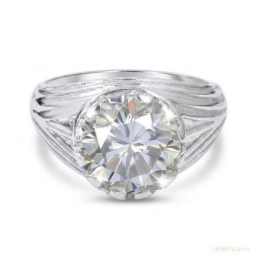 5.30 ct DEW Certified Round Cut White Moissanite Ring Gold Vermeil Sterling Silvers – white background main image
