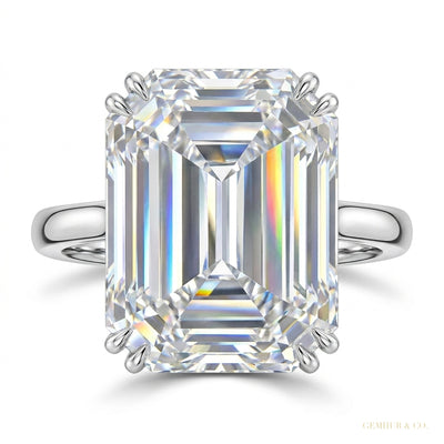 5.30ct DEW White Moissanite Emerald Cut Solitaire Ring | 18K Gold Vermeil | GRA