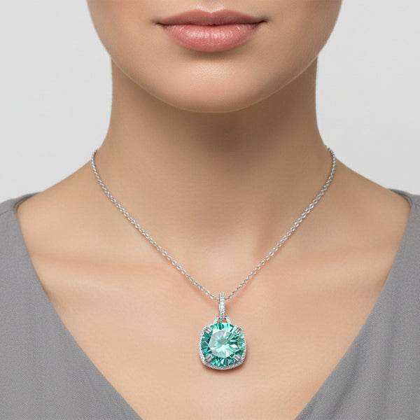 Certified 20 ct DEW Round Blue Moissanite Pendant in Gold Vermeil – Holiday Gift