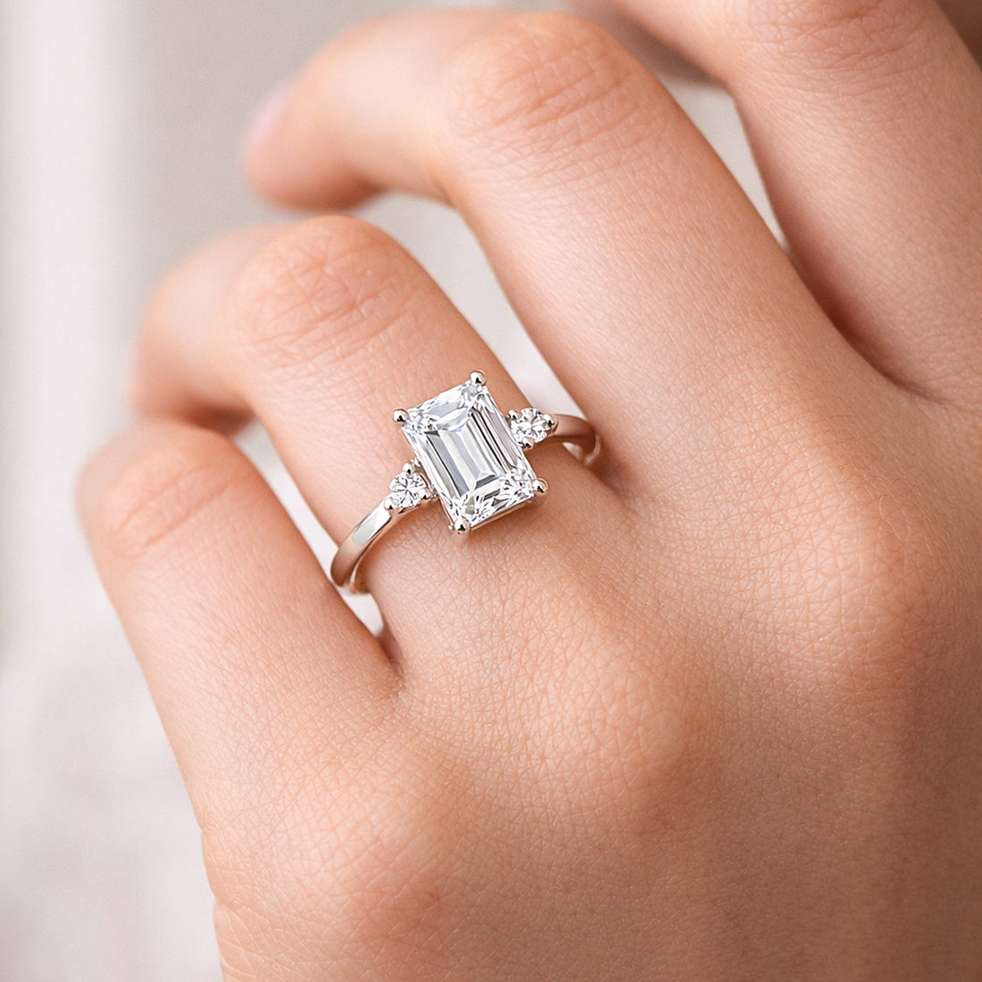 RARE 4.50 ct DEW Radiant Cut Off White Moissanite Ring in Certified 18K Gold Plated Vermeil