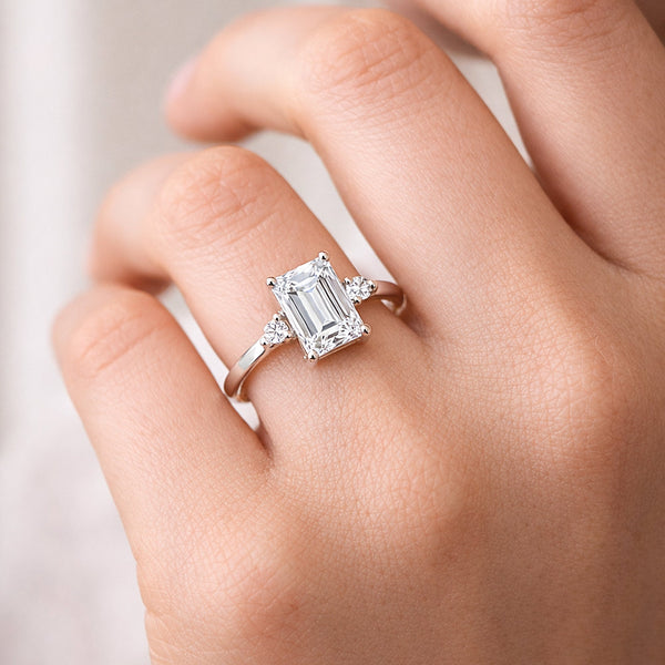 RARE 4.50 ct DEW Radiant Cut Off White Moissanite Ring in Certified 18K Gold Plated Ver 18K Gold Plated