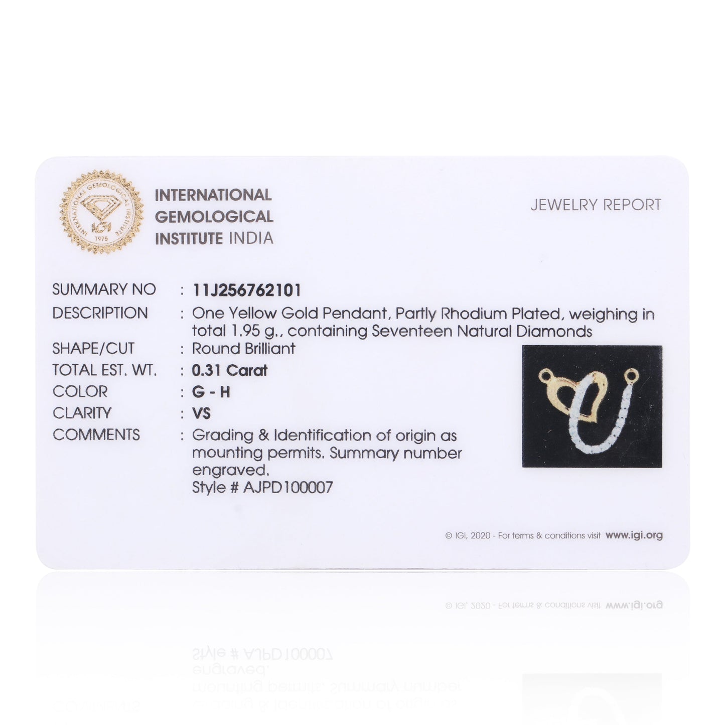 0.14ct Natural Diamond Pendant in 18K Yellow Gold
