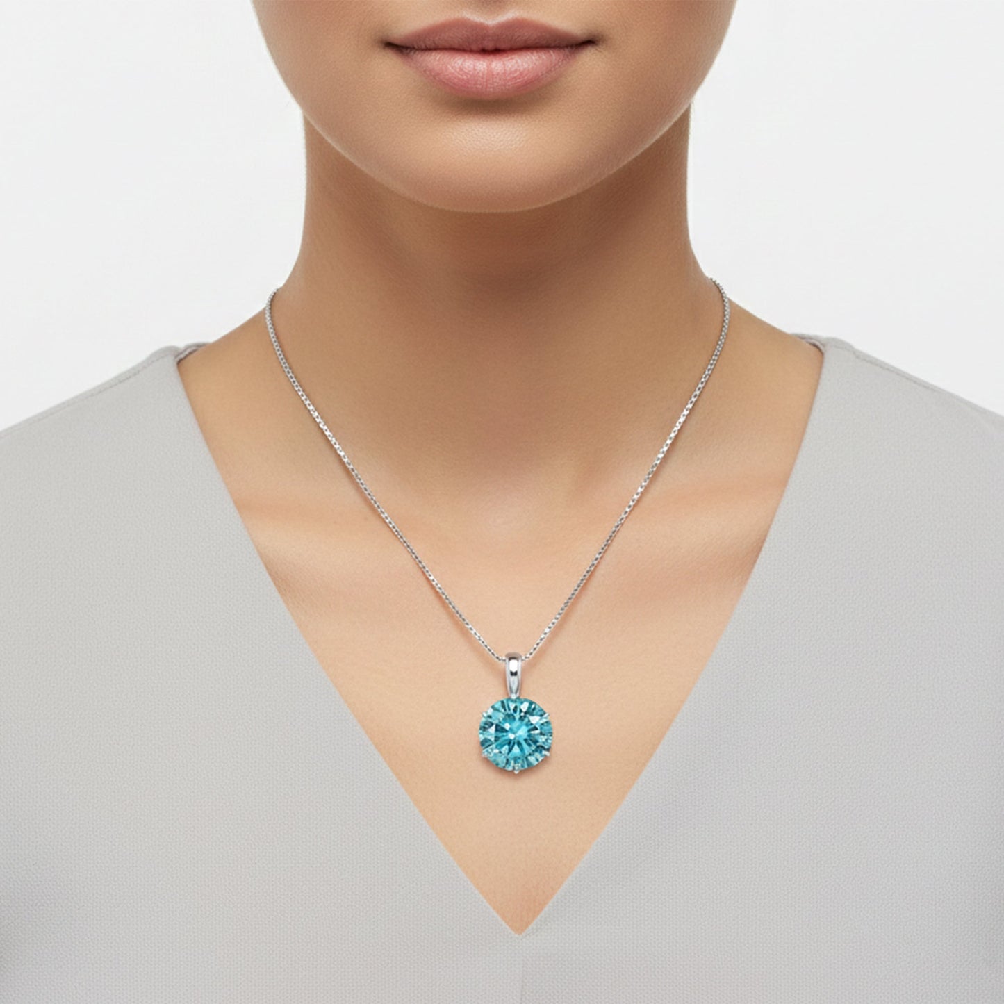 9.30 ct DEW Certified Blue Moissanite Pendant Gold Vermeil Anniversary Jewellery Gift