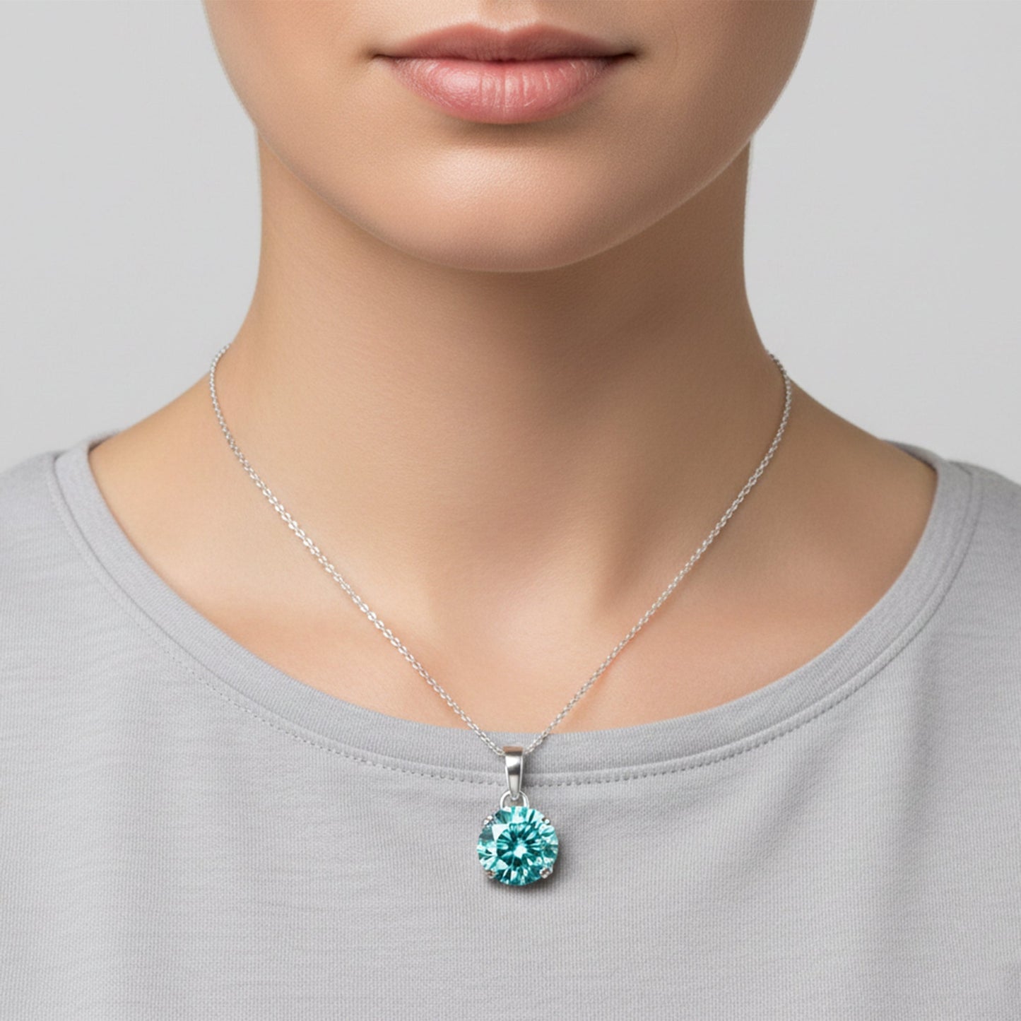 4.35 ct DEW Round Blue Moissanite Certified Pendant in Gold Vermeil Holiday Special