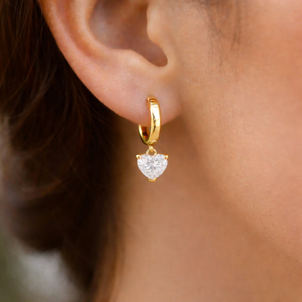 4.70 ct DEW White Moissanite Heart Dangle Earrings Gold Vermeil – Gift for Wife