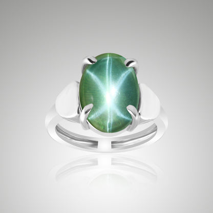 9 Ct Natural Oval Cabochon 6 Rays Green Star Sapphire 925 Sterling Silver Ring
