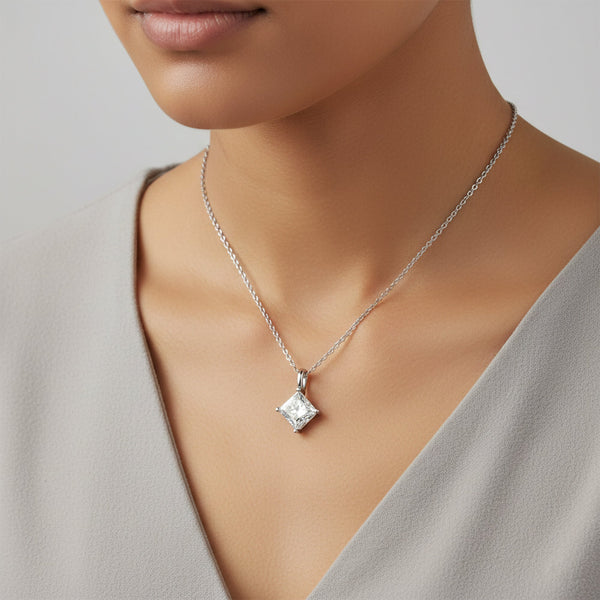 3.50 ct DEW Princess Cut White Moissanite Pendant in – Birthday Gift 18K Gold Plated Ve 18K Gold Plated