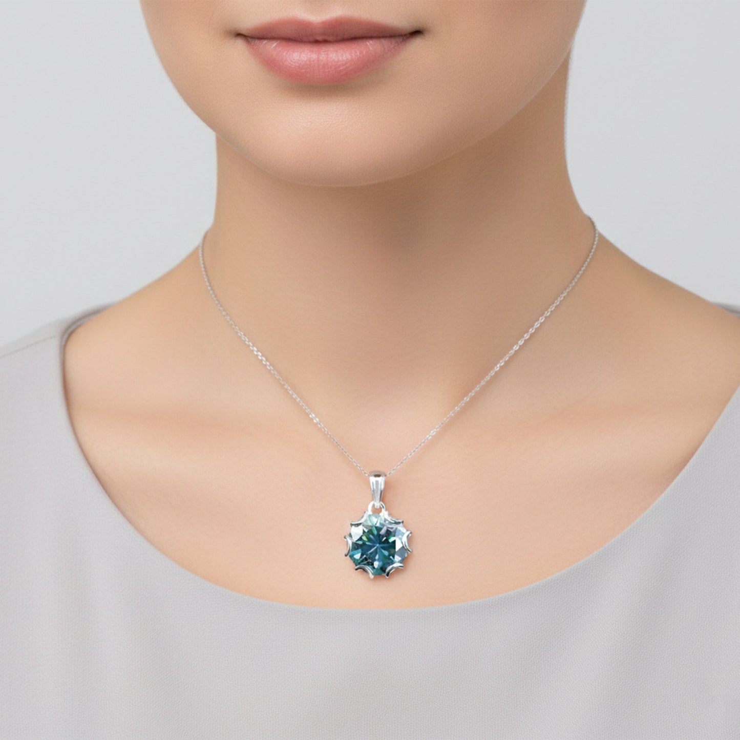 16.30 ct DEW Round Blue Moissanite Pendant in Gold Vermeil