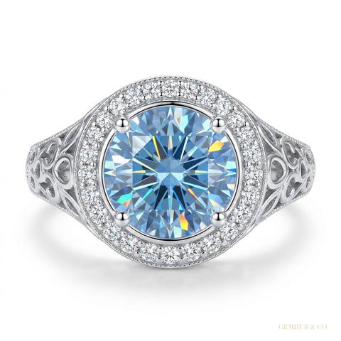 6.00 ct DEW Certified Blue Moissanite Ring – Wedding Gift in 18K Gold Plated – white background main image