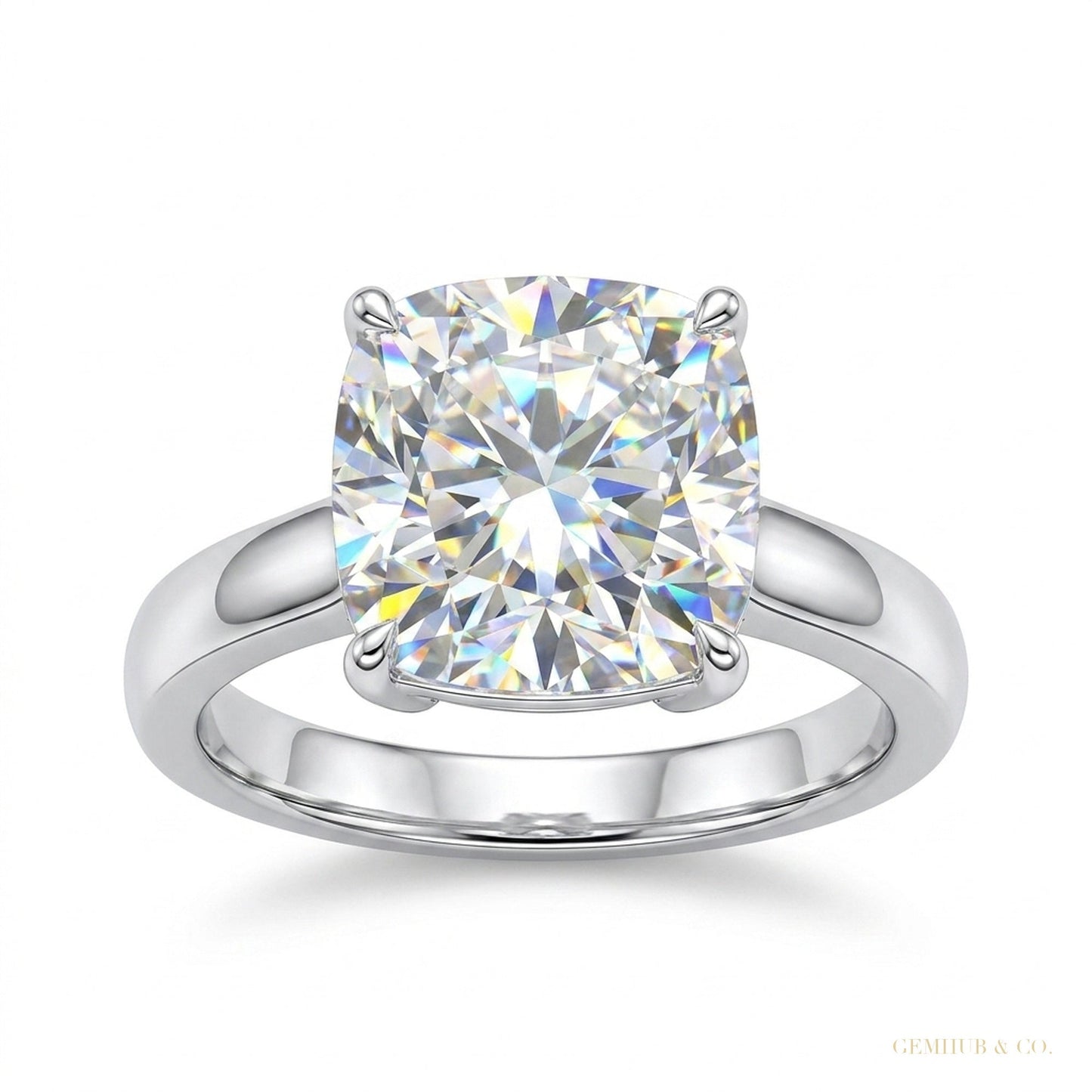 6.10 ct DEW Solitaire Moissanite Ring Engagement Gift Sparkle for Women 18K Gold Plated – white background main image
