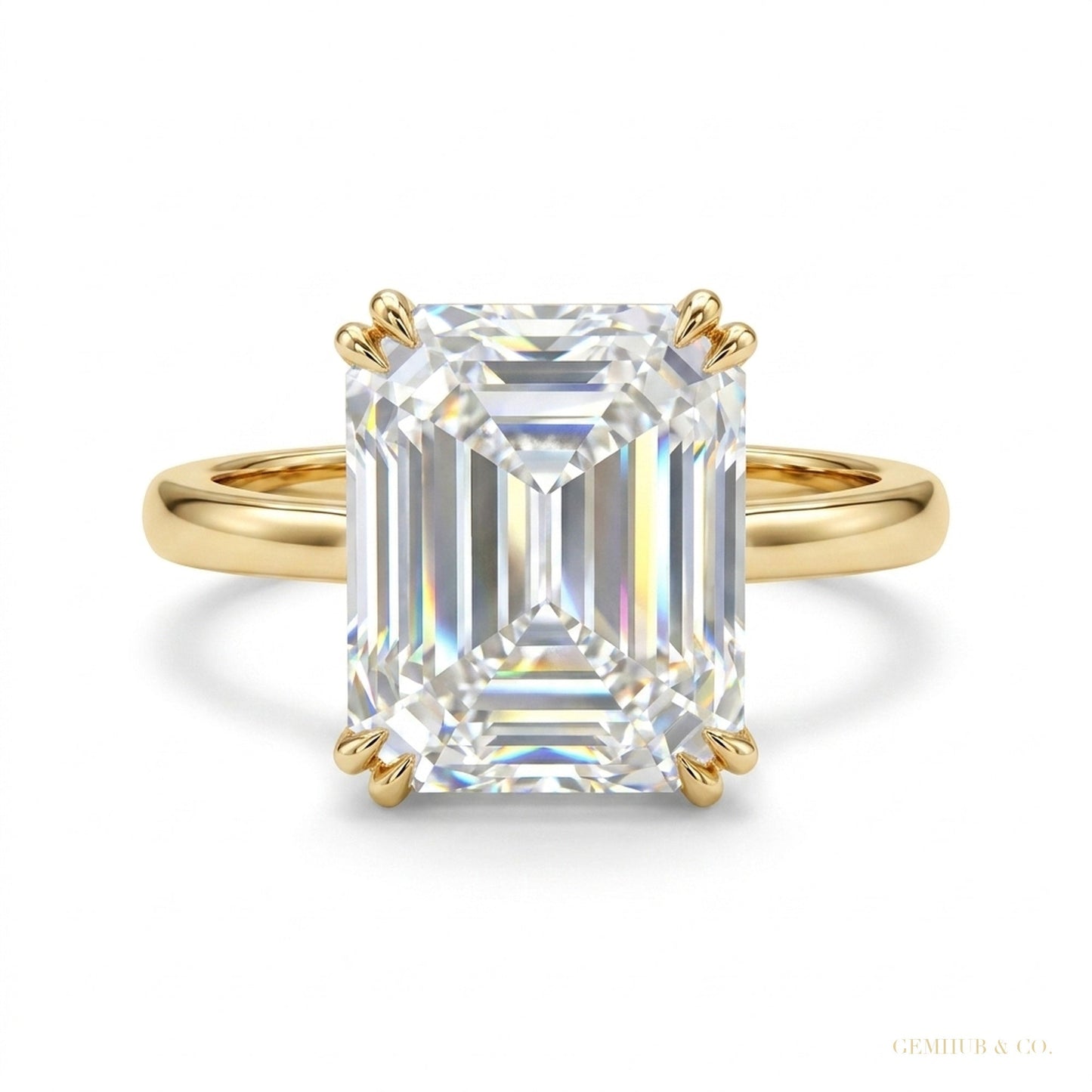 6.30 ct DEW Asscher Cut Off White Moissanite Solitaire Ring in – RARE 18K Gold Plated V 18K Gold Plated – white background main image