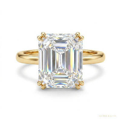 6.30 ct DEW Asscher Cut Off White Moissanite Solitaire Ring in – RARE 18K Gold Plated V 18K Gold Plated