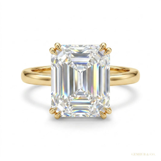 6.30 ct DEW Asscher Cut Off White Moissanite Solitaire Ring in – RARE 18K Gold Plated V 18K Gold Plated – white background main image