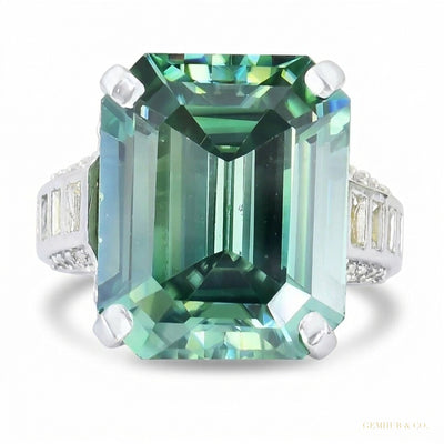 6.30 ct DEW Certified Blue Moissanite Asscher Cut Ring – Christmas Gift in 18K Gold Pla 18K Gold Plated