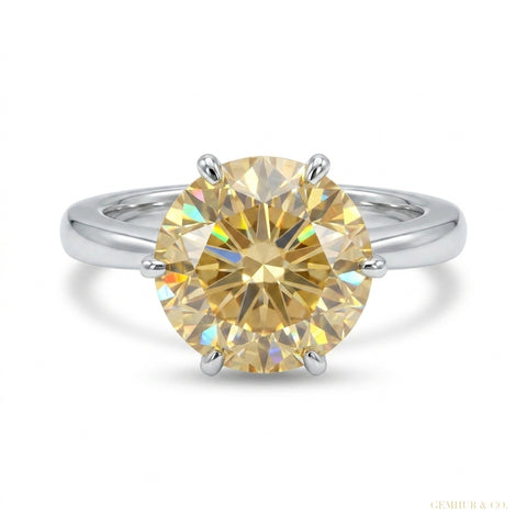 6.50 ct DEW Champagne Moissanite Ring Prong Set Gift for Birthday 18K Gold Plated Verme 18K Gold Plated – white background main image