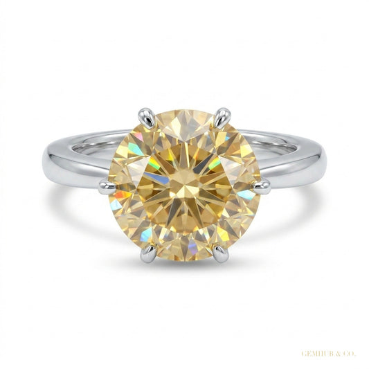 6.50 ct DEW Champagne Moissanite Ring Prong Set Gift for Birthday 18K Gold Plated Verme 18K Gold Plated – white background main image