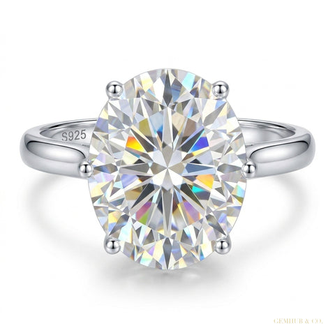 6.50 ct DEW Oval Cut Off White Moissanite Ring in Anniversary Gift Her 18K Gold Plated 18K Gold Plated – white background main image