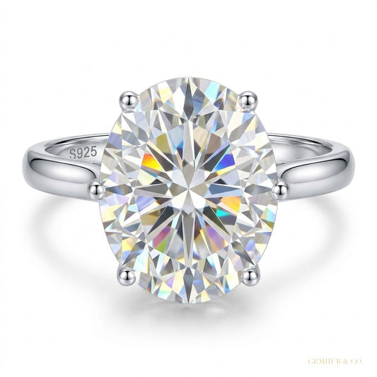 6.50 ct DEW Oval Cut Off White Moissanite Ring in Anniversary Gift Her 18K Gold Plated 18K Gold Plated – white background main image