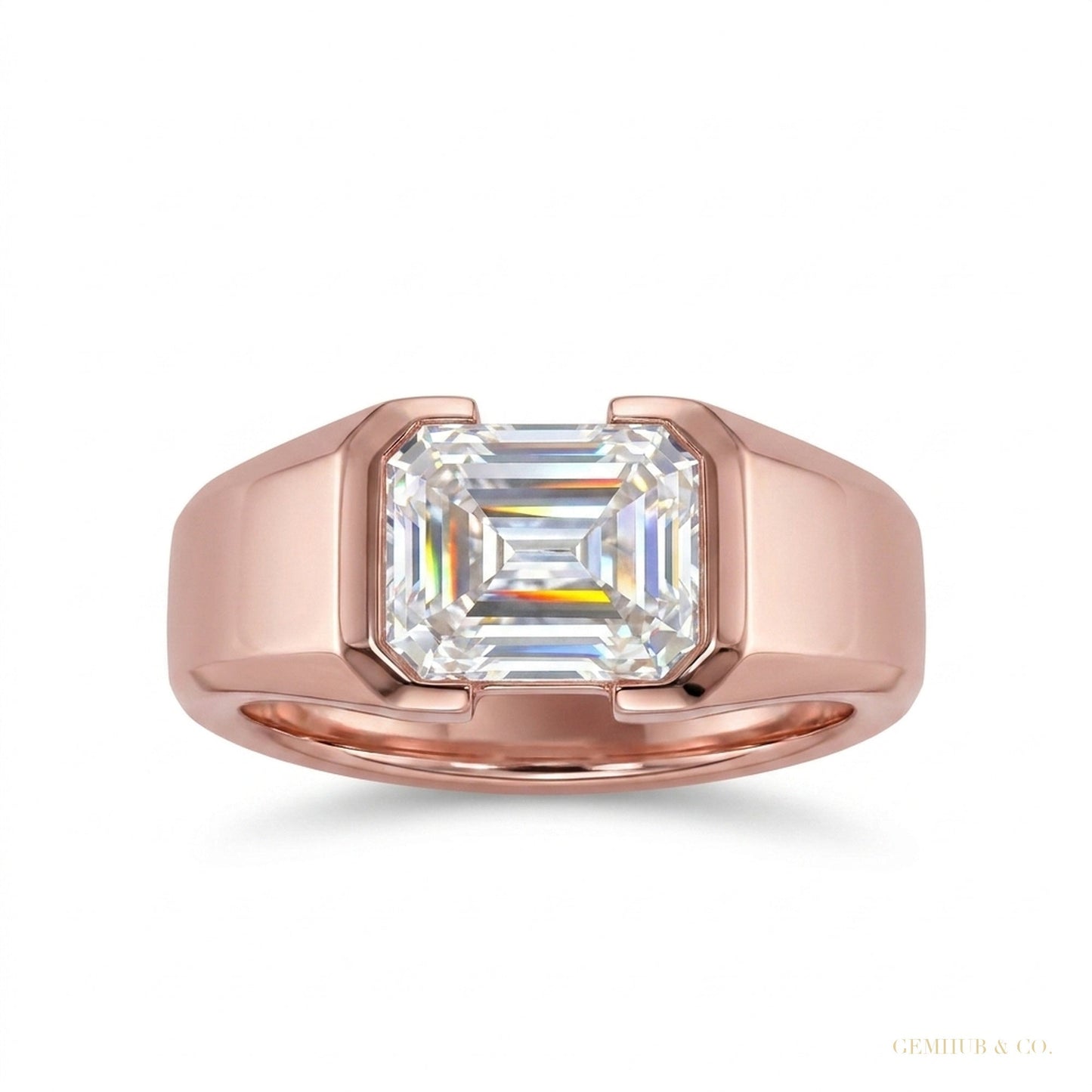 6.55 ct DEW Emerald Cut Off White Moissanite Ring – Bridal Special 18K Gold Plated Verm 18K Gold Plated – white background main image