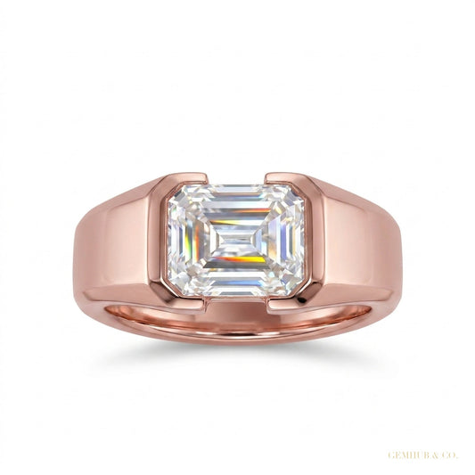 6.55 ct DEW Emerald Cut Off White Moissanite Ring – Bridal Special 18K Gold Plated Verm 18K Gold Plated – white background main image