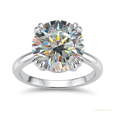 6.65 ct DEW Round Cut White Moissanite Solitaire Ring Certified 18K Gold Plated