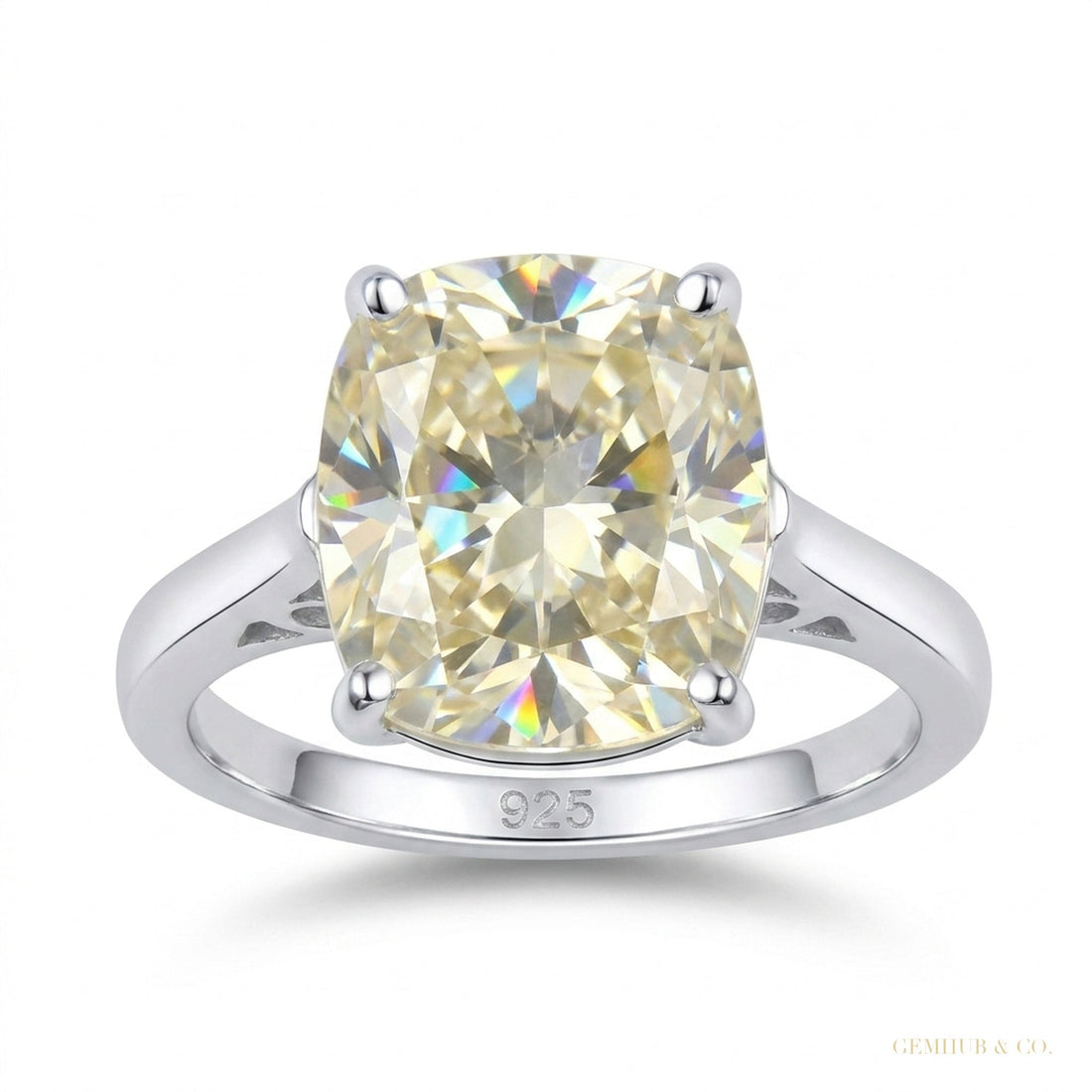 6.75 ct DEW EGL Certified Cushion Cut White Moissanite Ring 18K Gold Plated – white background main image