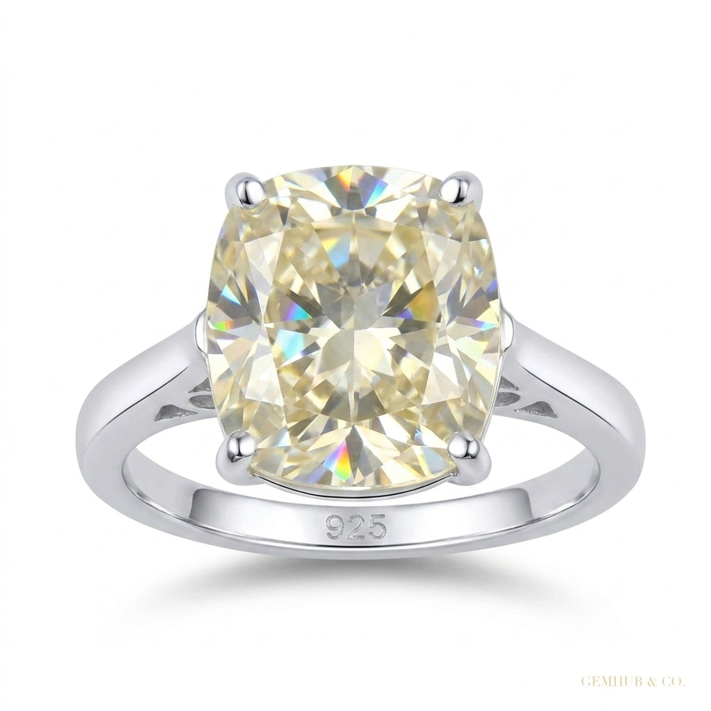 6.75 ct DEW EGL Certified Cushion Cut White Moissanite Ring 18K Gold Plated – white background main image