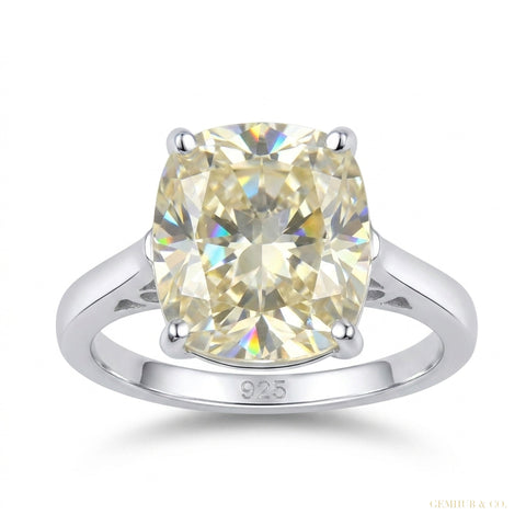 6.75 ct DEW EGL Certified Cushion Cut White Moissanite Ring 18K Gold Plated – white background main image