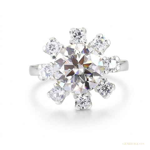6.75 ct DEW Certified White Round Cut Moissanite Ring For Birthday Gift 18K Gold Plated 18K Gold Plated – white background main image