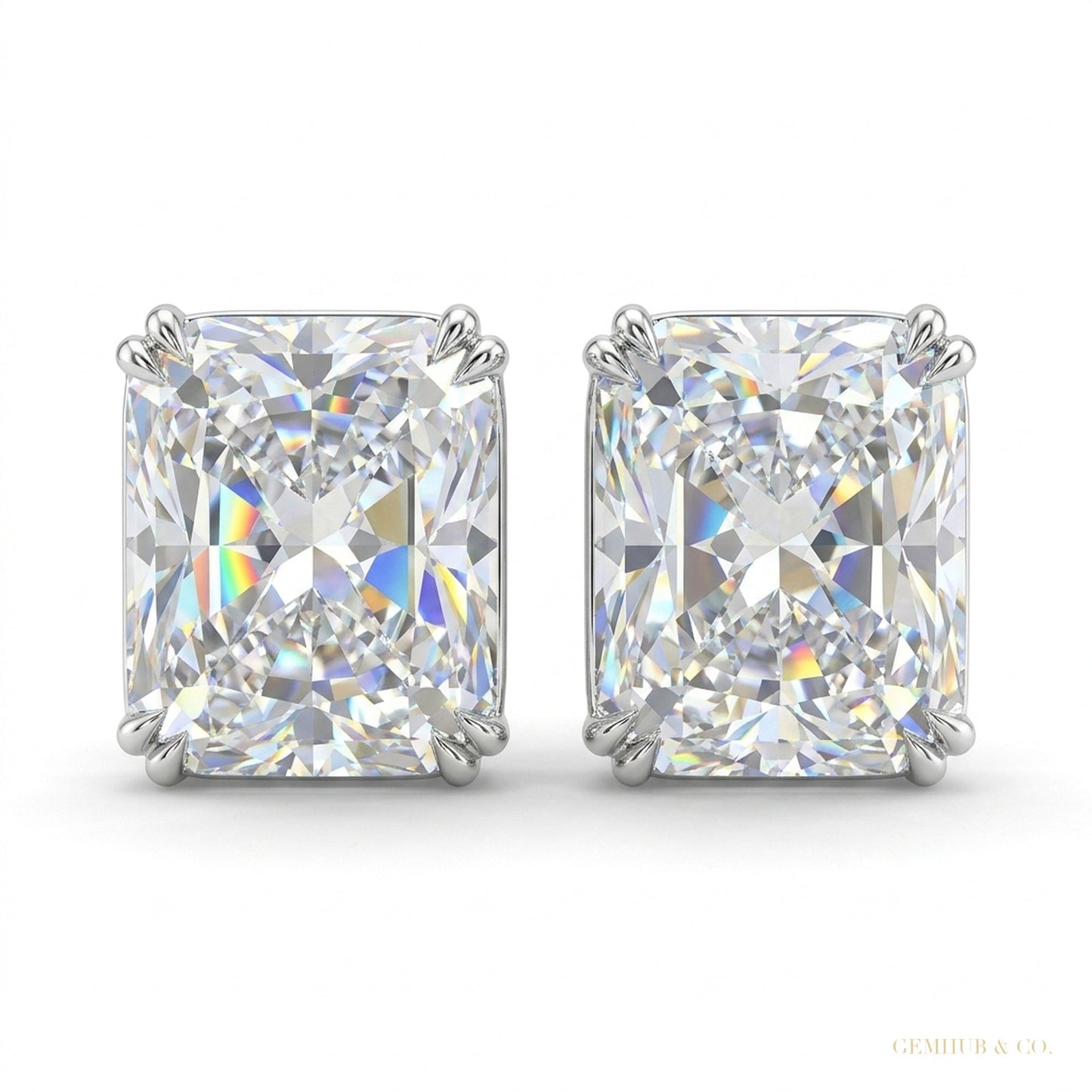 6 ct DEW Certified Radiant Cut White Moissanite Solitaire Studs In Gold Vermeil – white background main image
