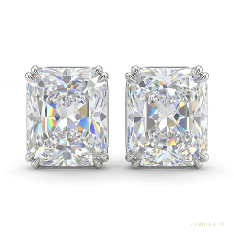 6 ct DEW Certified Radiant Cut White Moissanite Solitaire Studs In Gold Vermeil – white background main image