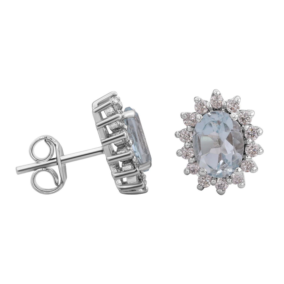 GEMHUB 925 Sterling Silver Gemstone Stud Earrings - Blue Aquamarine 8.85 Ct