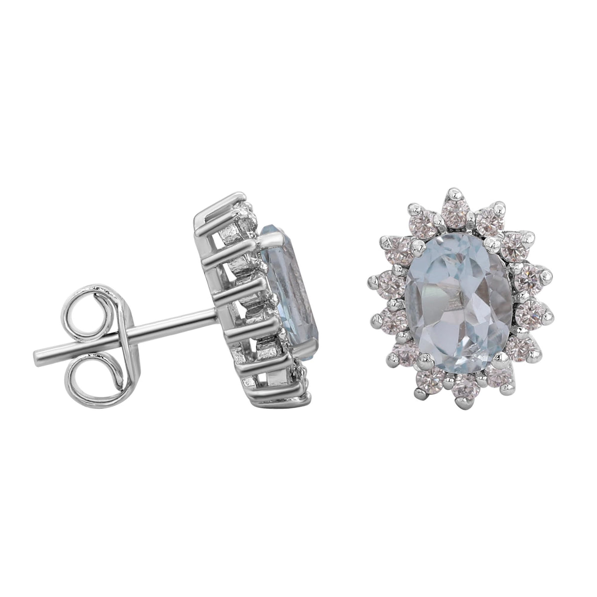 GEMHUB 925 Sterling Silver Gemstone Stud Earrings - Blue Aquamarine 8.85 Ct